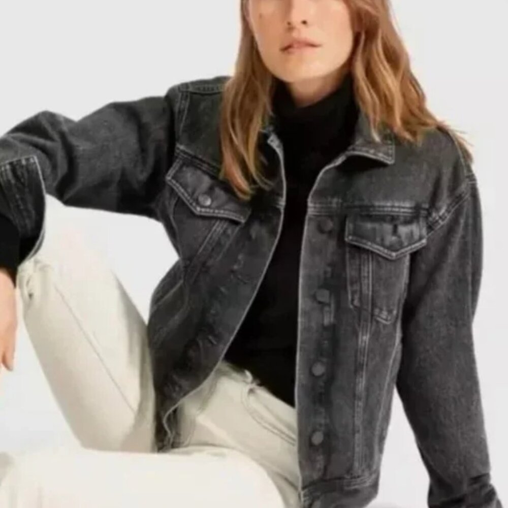 Everlane Trucker Jean Jacket in Washed Black Denim Size XXS